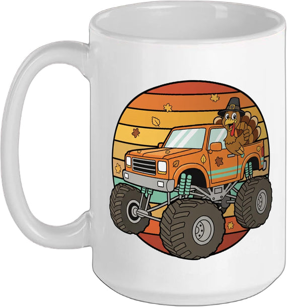 Lifted Truck Turkey Retro Sunset Thanksgiving Design Ceramic Mug