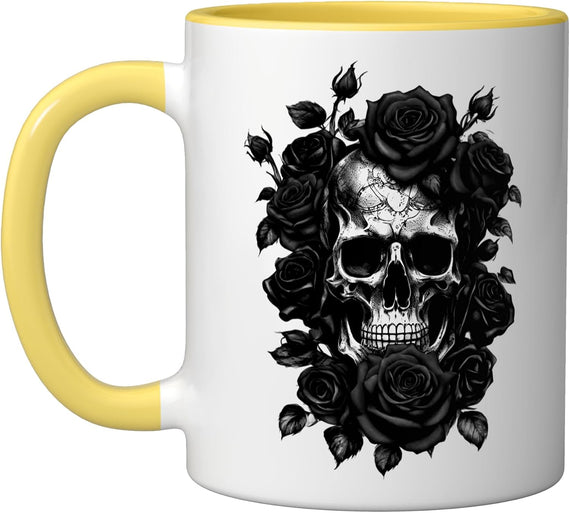 Skeleton Metalhead Skulls And Roses Metal Rock Deep Black Ceramic Mug