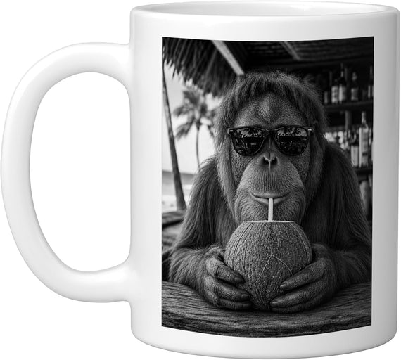 Orangutan With Sunglasses And Coconut Drink Monkey Ceramic Mug