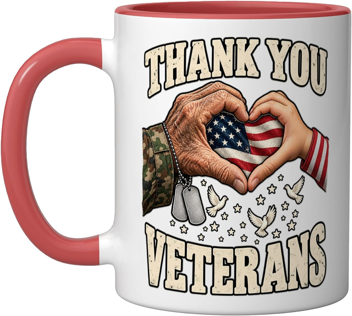 Thank You Heart Hands Doves Stars Flag Veterans Day Ceramic Mug