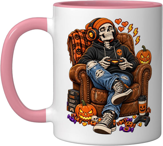 Funny Halloween Skeleton Gamer Video Gaming Mens Boys Kids Ceramic Mug