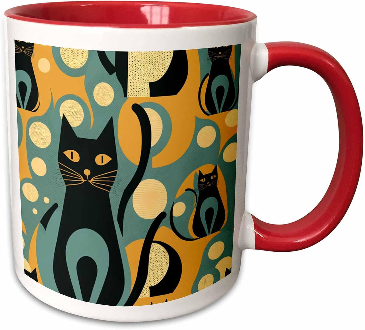 Mid-Century Modern Aesthetics Meets Cat Whimsy Ceramic Mug