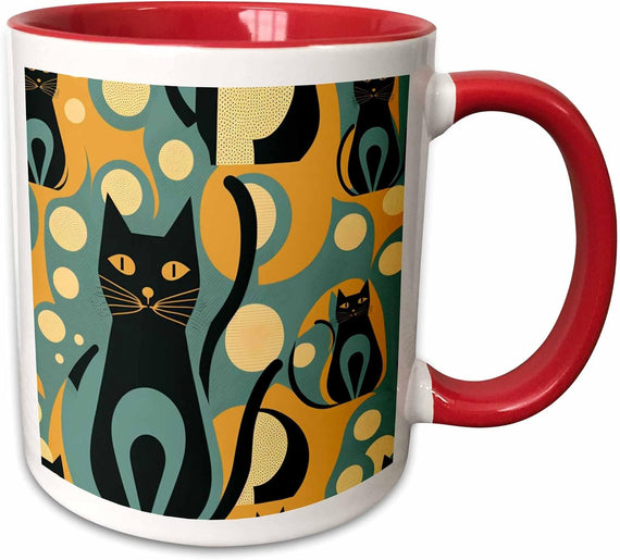 Mid-Century Modern Aesthetics Meets Cat Whimsy Ceramic Mug