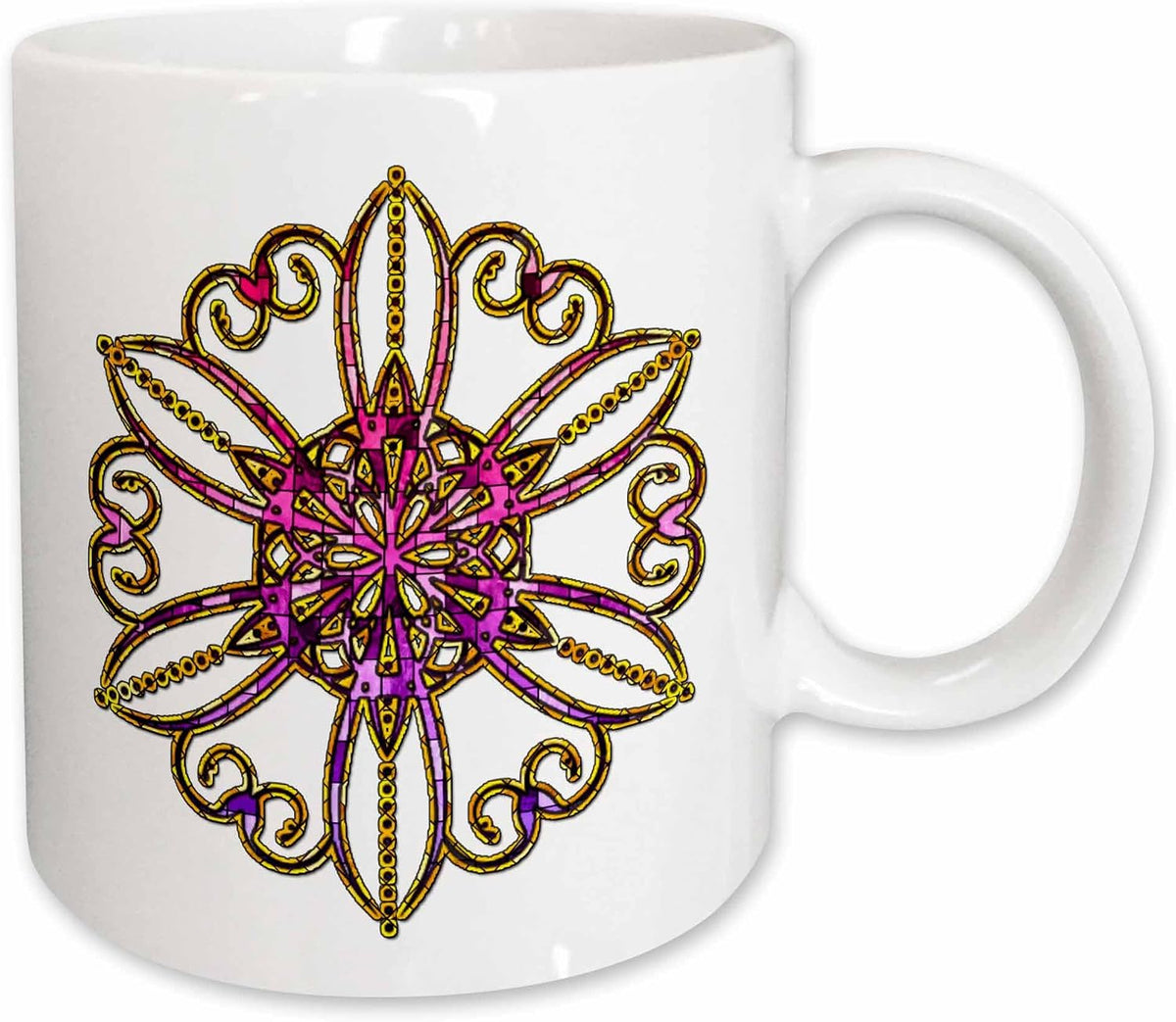 Yellow, Pink, & Purple Stained Glass Effect Ornamental Ceramic Mug
