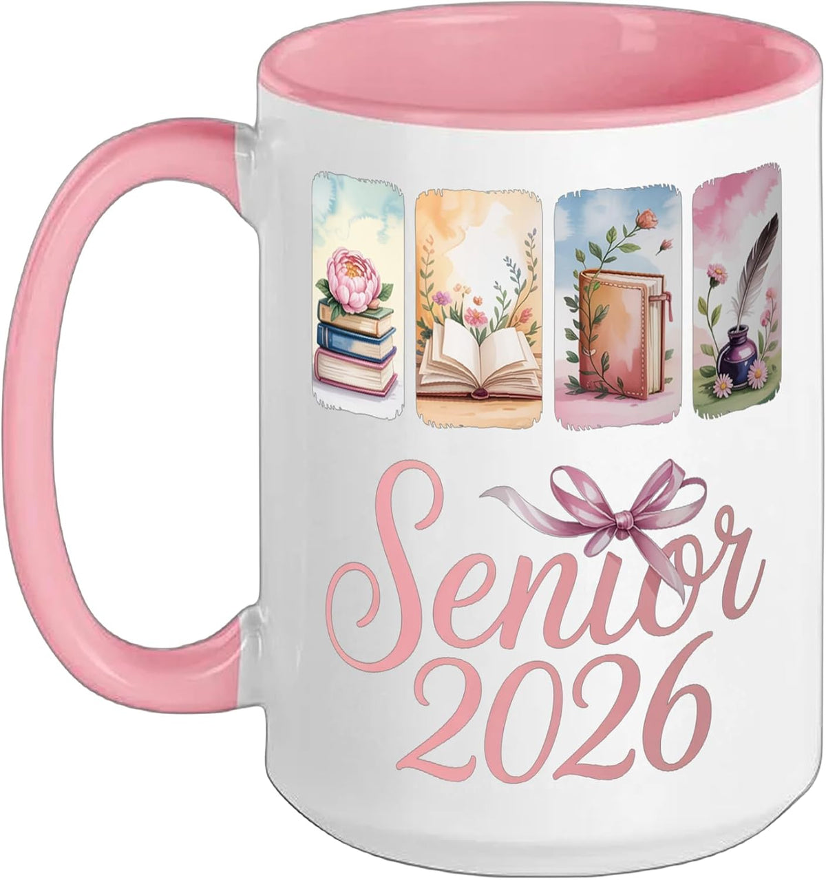 Senior 2026 Class Graduation Floral Coquette Pink Bow Book Ceramic Mug