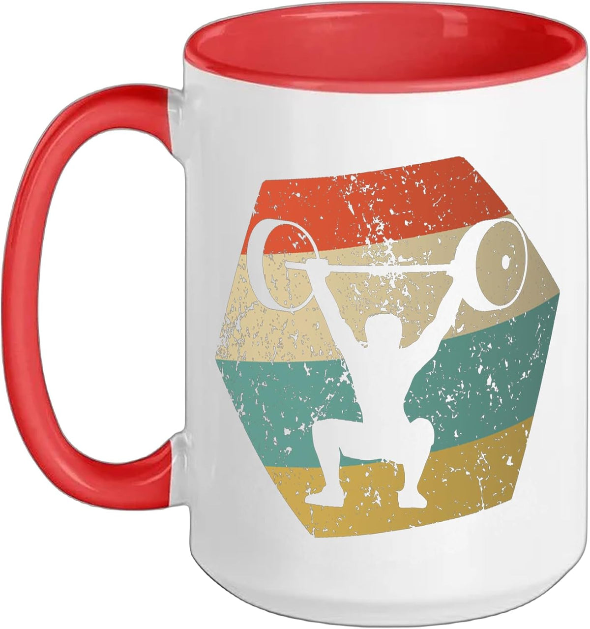 Power Lifting Retro Distressed Hexagon Weightlifter Ceramic Mug