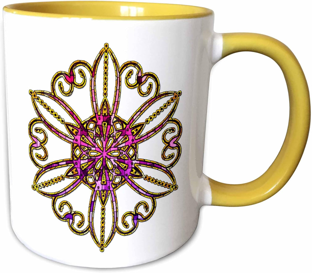 Yellow, Pink, & Purple Stained Glass Effect Ceramic Mug