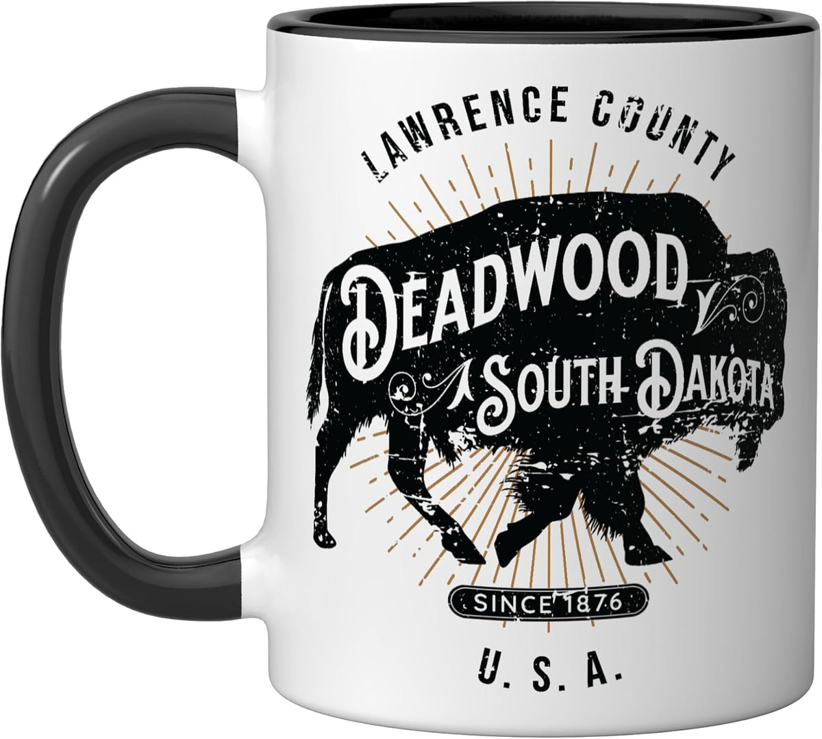 Deadwood South Dakota Usa Distressed Bison Design Souvenir Ceramic Mug
