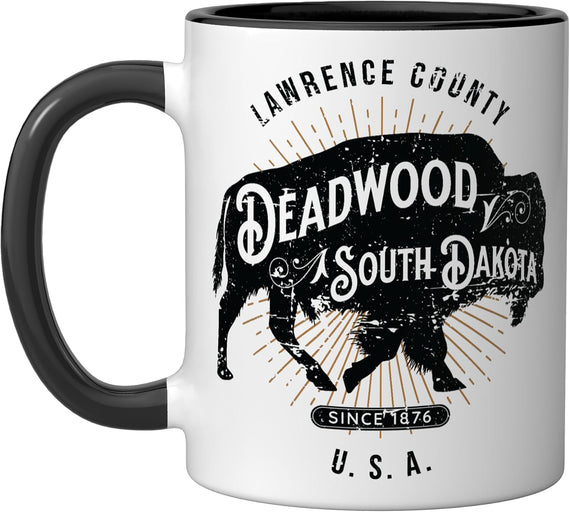 Deadwood South Dakota Usa Distressed Bison Design Souvenir Ceramic Mug