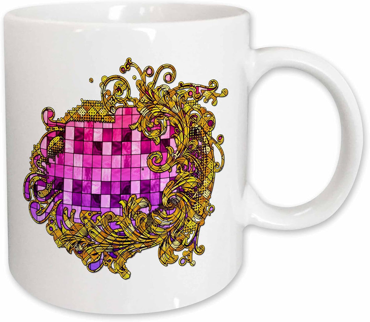 Yellow Stained Glass Flourishes With Pink Effect Center Ceramic Mug