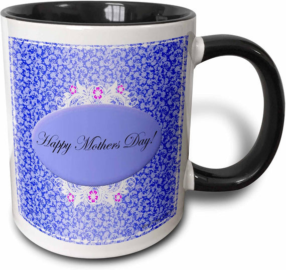 Dark Blue And White Floral Mothers Day Ceramic Mug