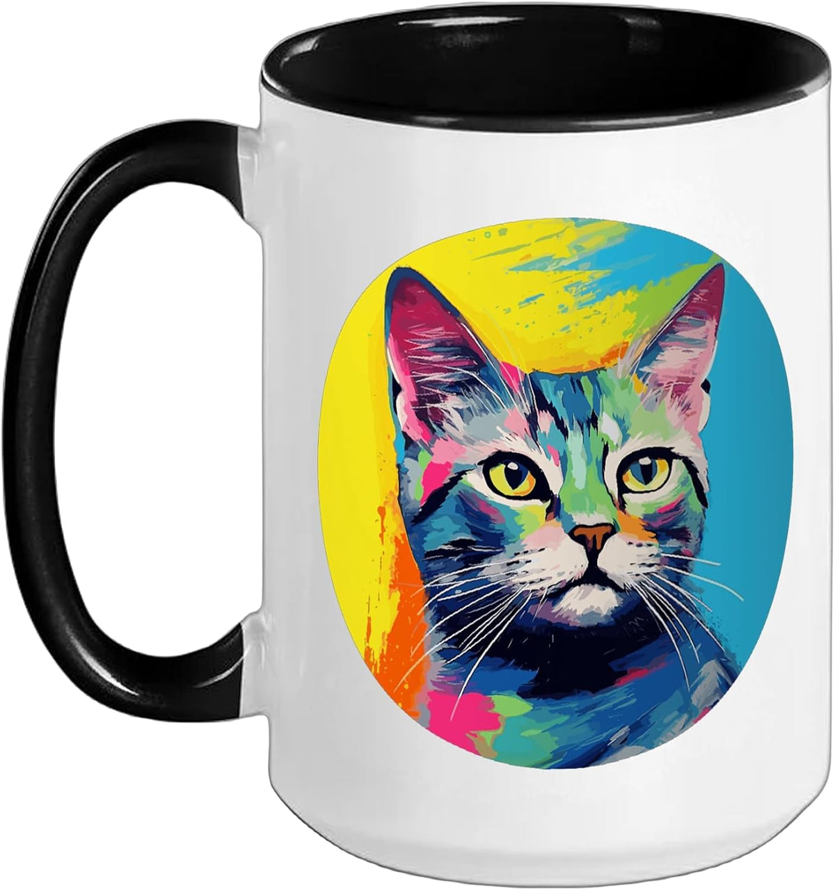 Colorful Watercolor Cat Face Pop Art Rainbow Ceramic Mug