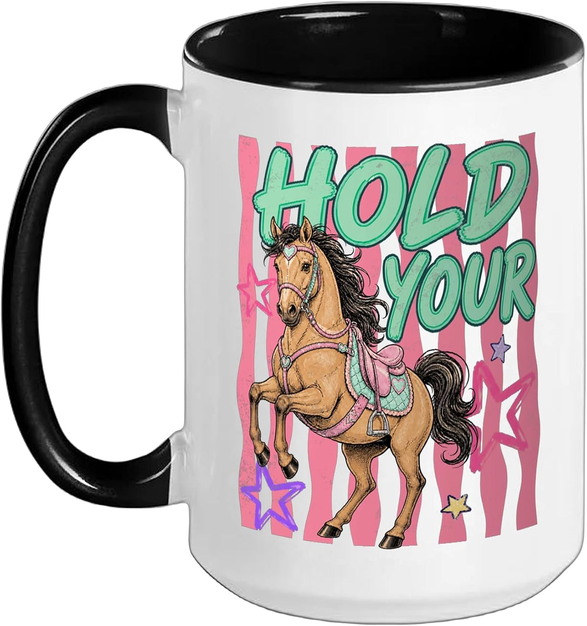 Vibrant Rearing Horse Retro 80s Style Design Ceramic Mug