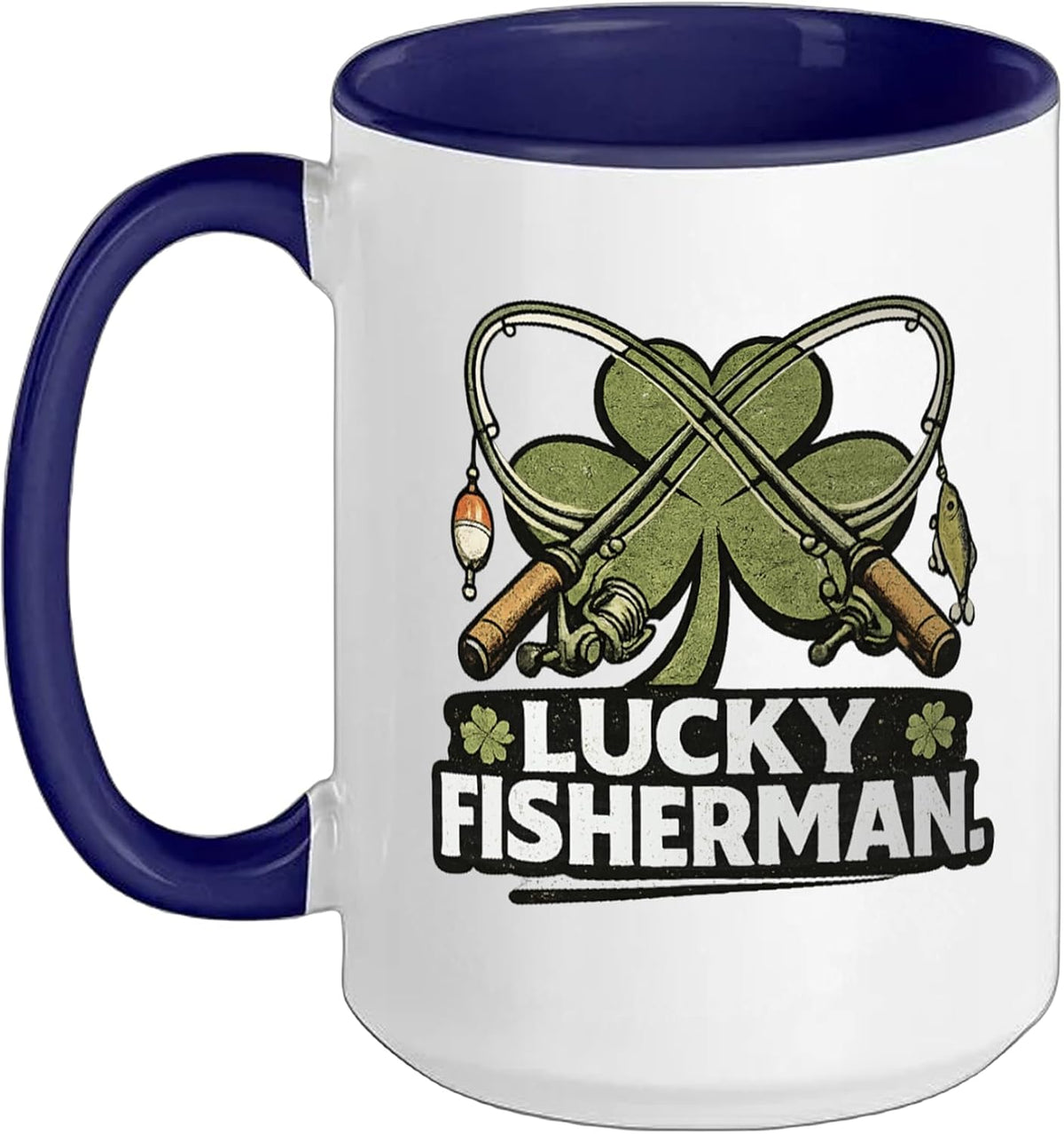 Lucky Fisherman St Patrick's Day Shamrock Fishing Angler Ceramic Mug