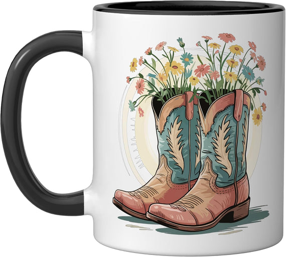 Cowboy Boots Flowers Line Dancing Western Ceramic Mug