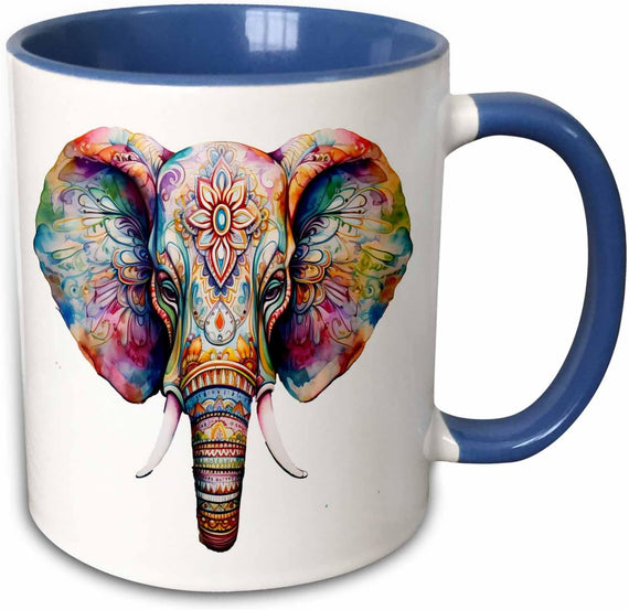Colorful Ornamental Elephant Face Ceramic Mug