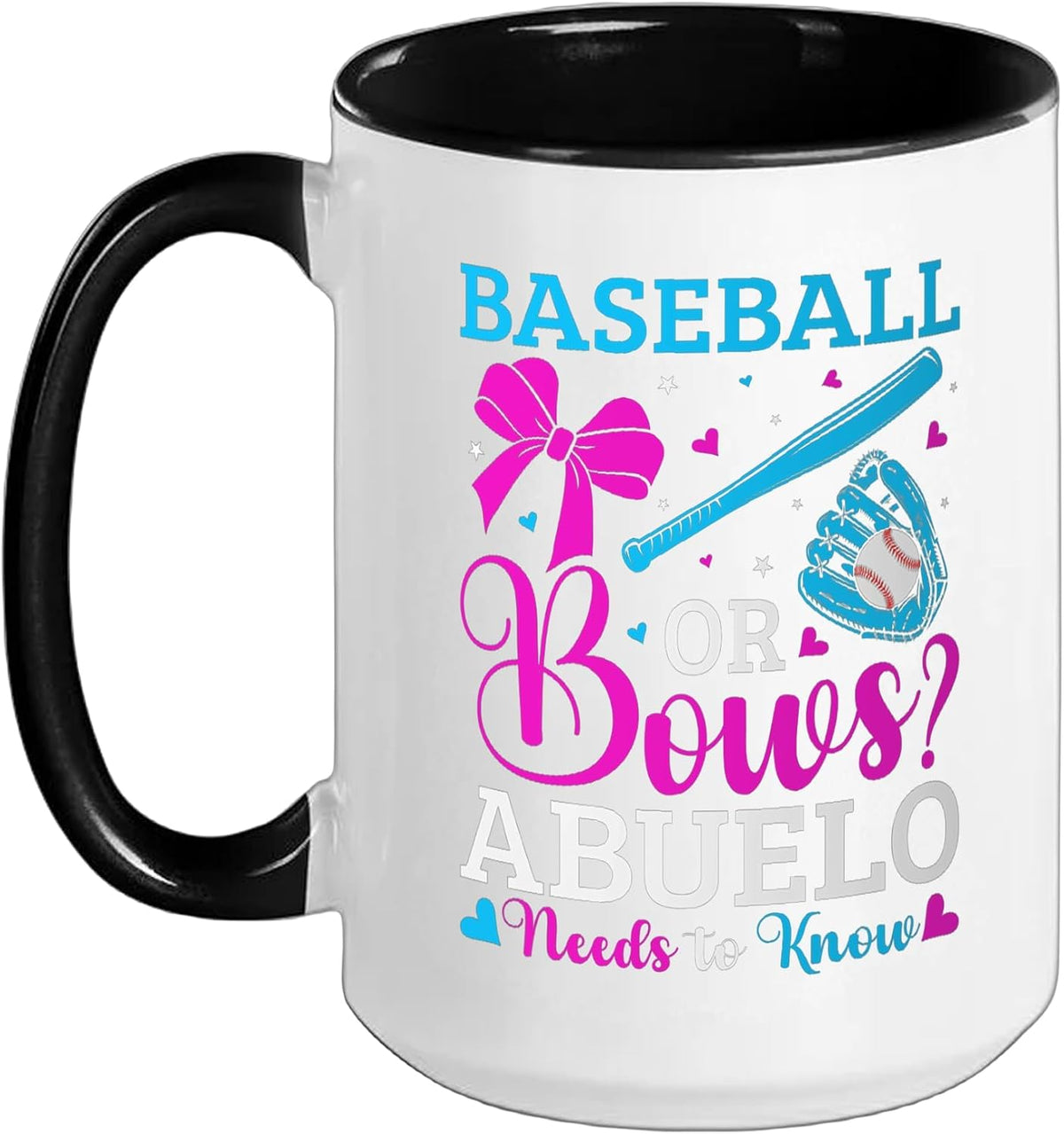 Gender Reveal Party Baseball Or Bows Pink Or Blue Abuelo Ceramic Mug