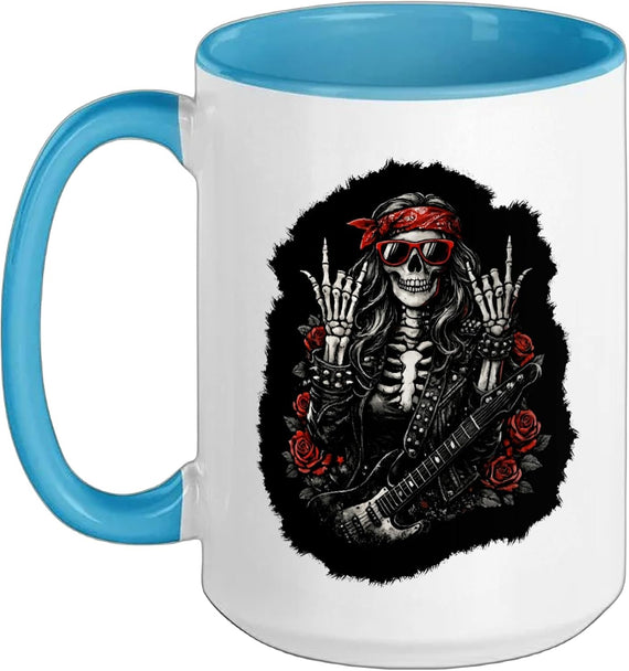 Rock'n Roll Skeleton Girl Guitar Goth Punk Music Halloween Ceramic Mug