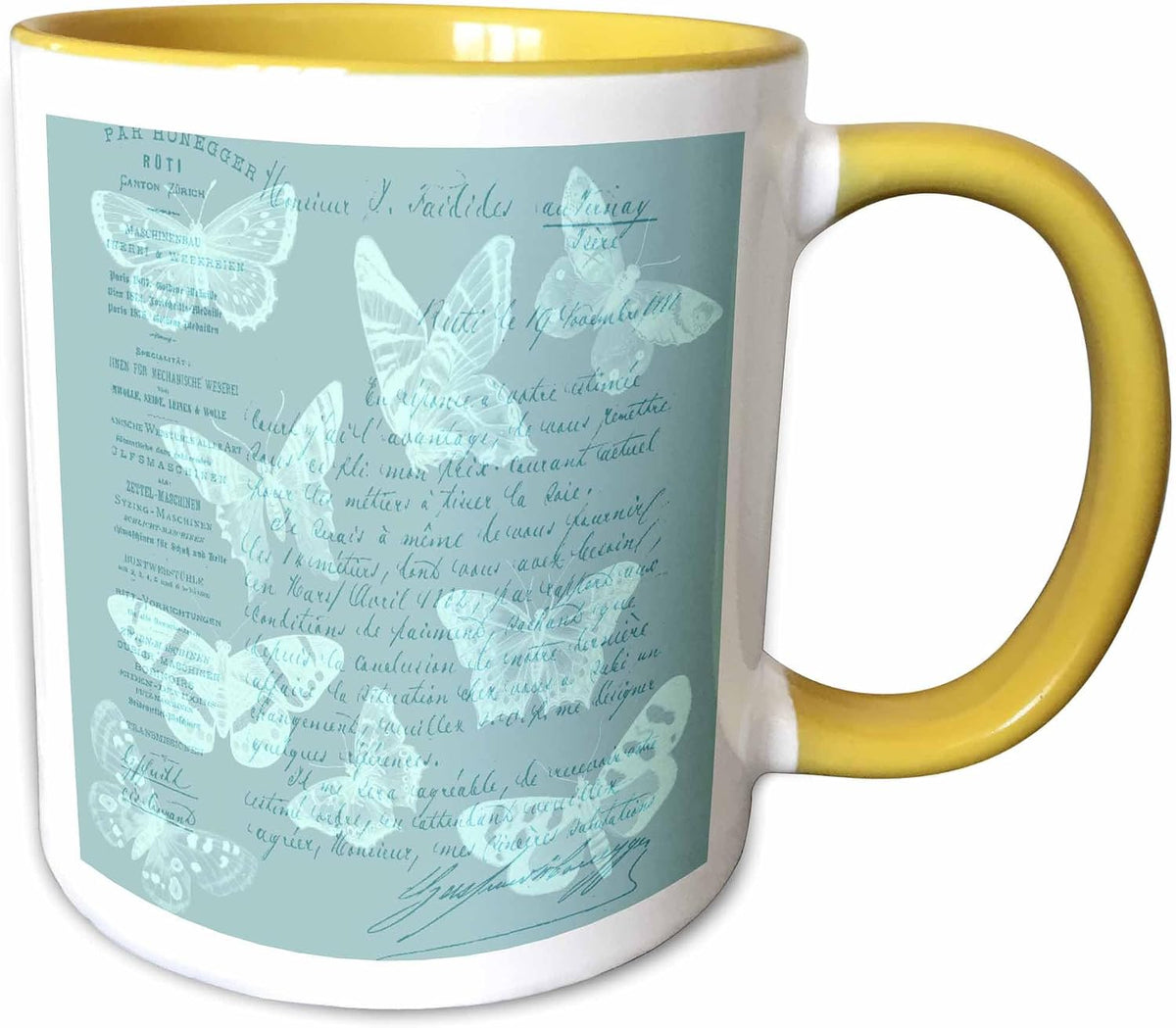 Blue French Butterflies Vintage Ceramic Mug