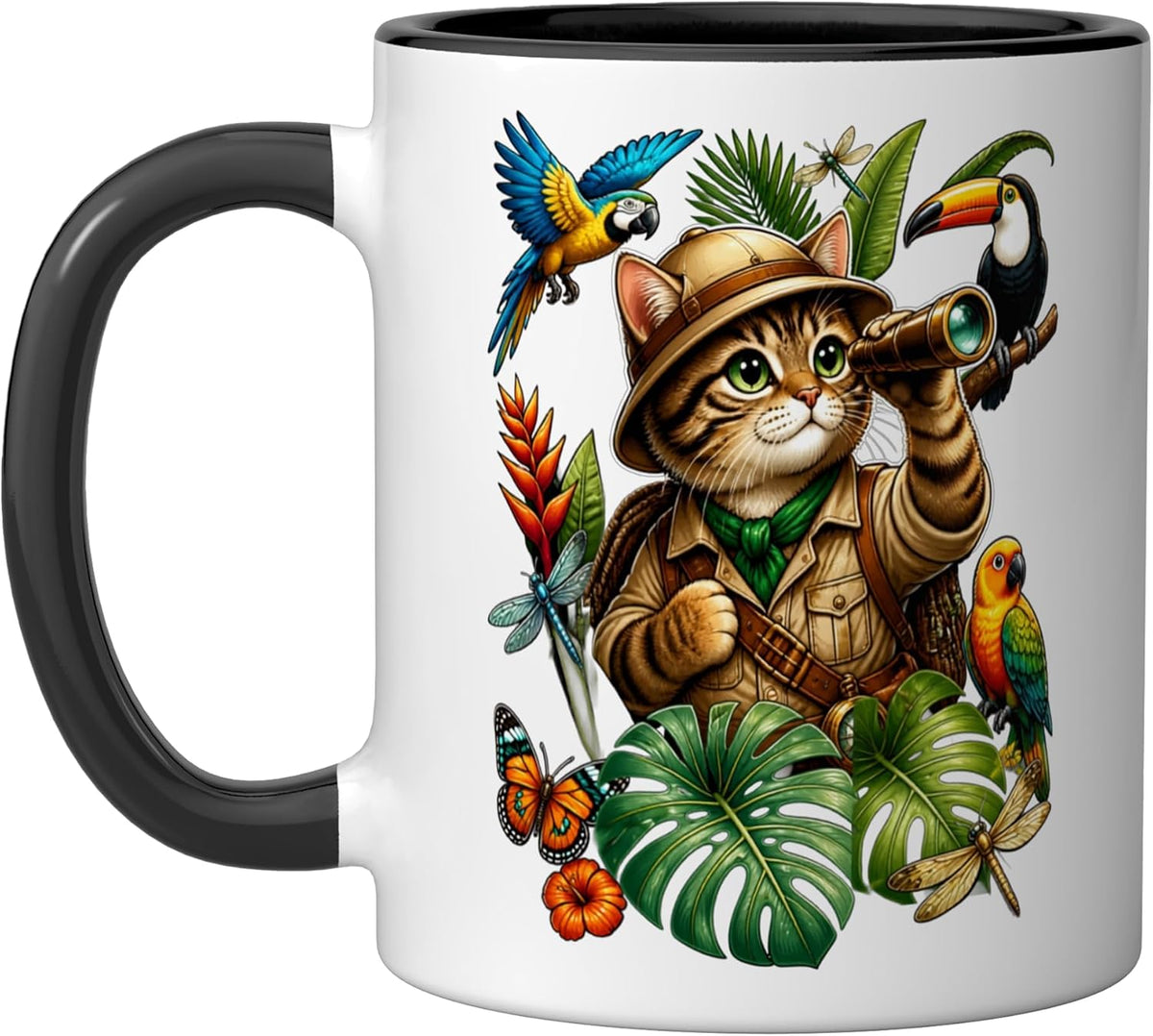 Cute Cat Safari Explorer Jungle Adventure Ceramic Mug