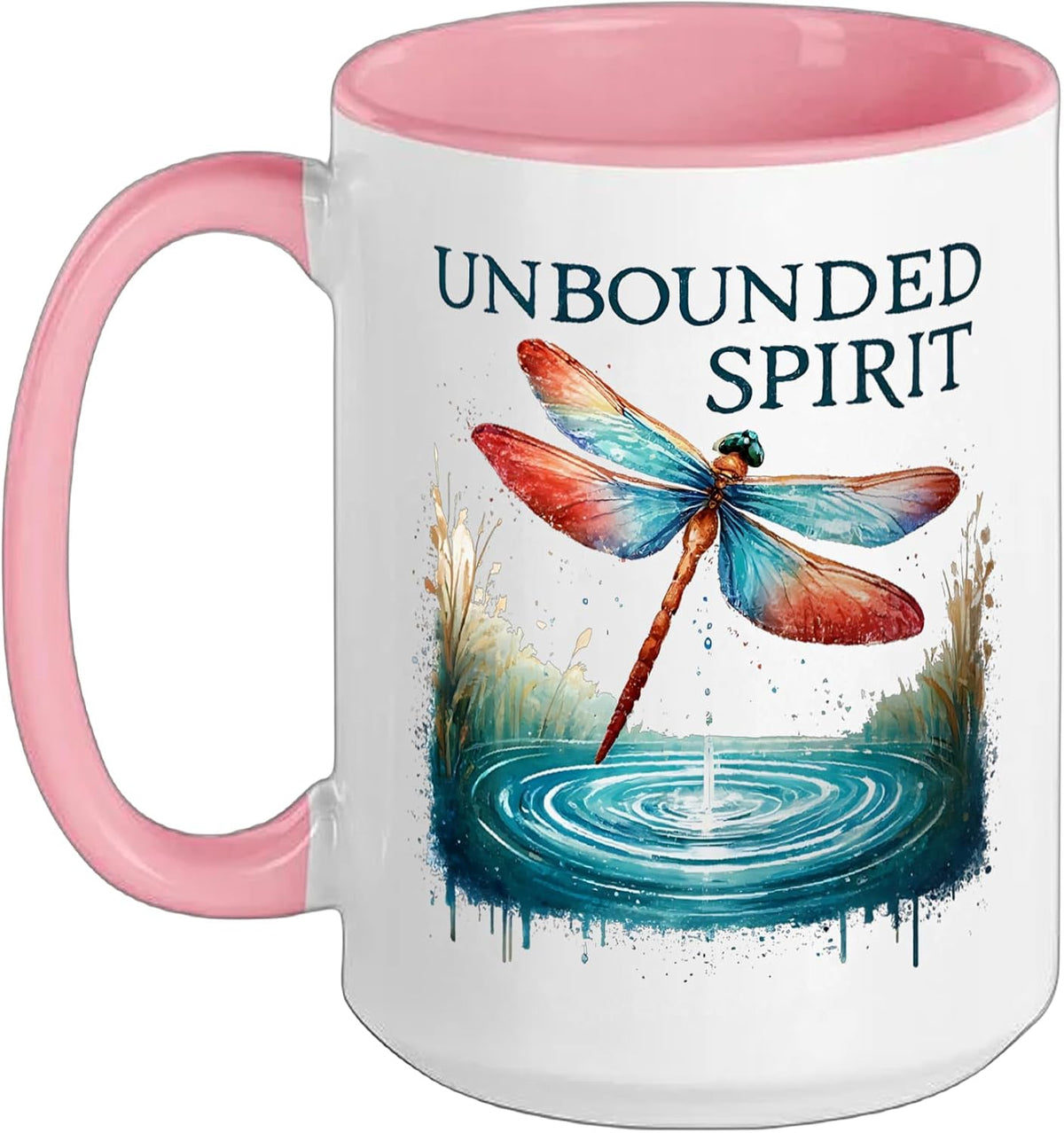 Unbounded Spirit Watercolor Dragonfly Pond Nature Art Ceramic Mug