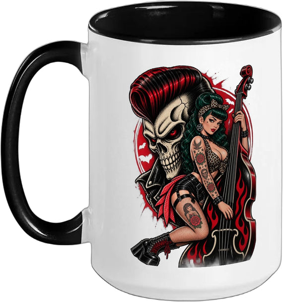 Psychobilly Girl With Double Bass - Rockabilly Horror Ceramic Mug