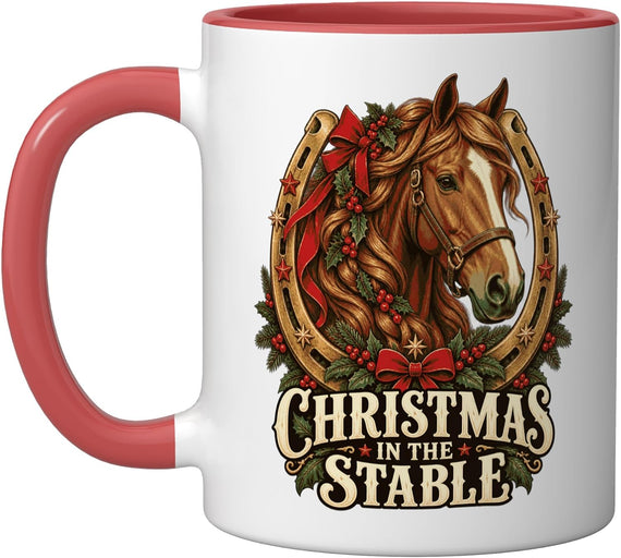 Christmas Horse Portrait Horseshoe Holly Ceramic Mug