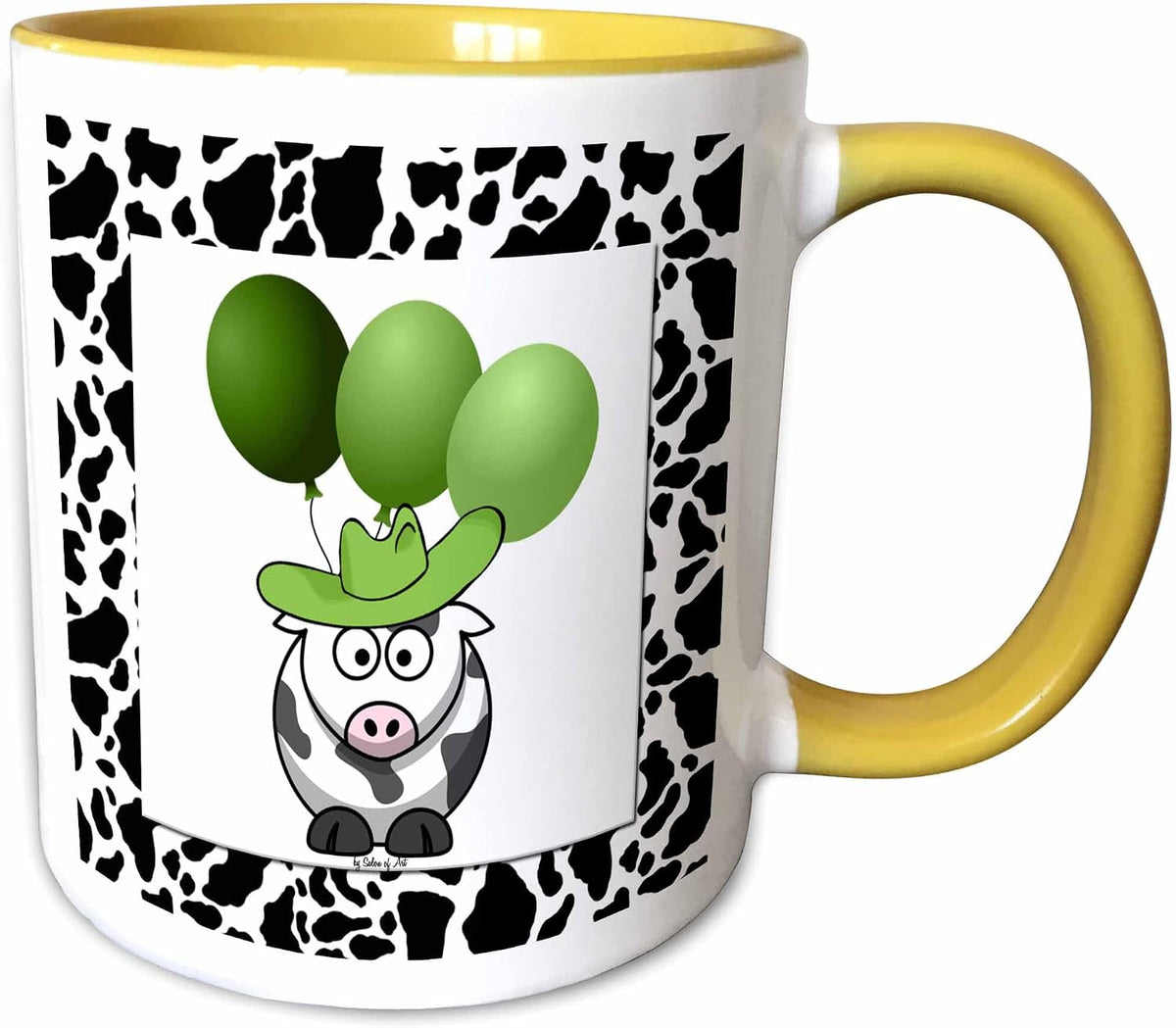 Western Cow Print With Green Balloons Ceramic Mug