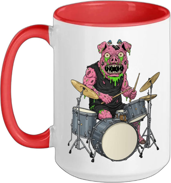 Zombie Pig Drummer Hardcore Punk Rock Drum Kit Ceramic Mug