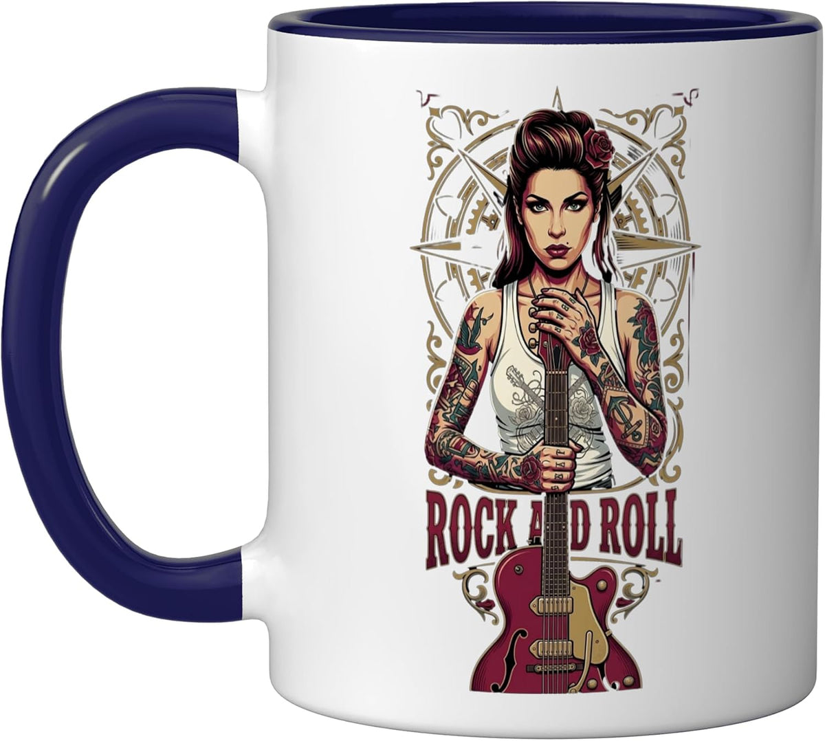 Tattooed Woman Guitarist Music Player Design Ceramic Mug