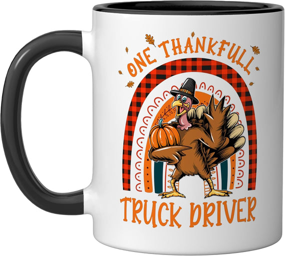 One Thankful Truck Driver Thanksgiving Rainbow Turkey Ceramic Mug