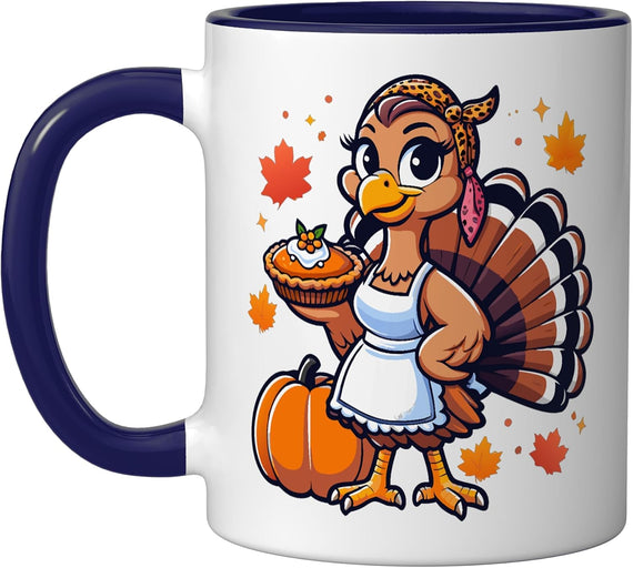 Thanksgiving Turkey Women Mom Leopard Print With Pumpkin Pie Mug