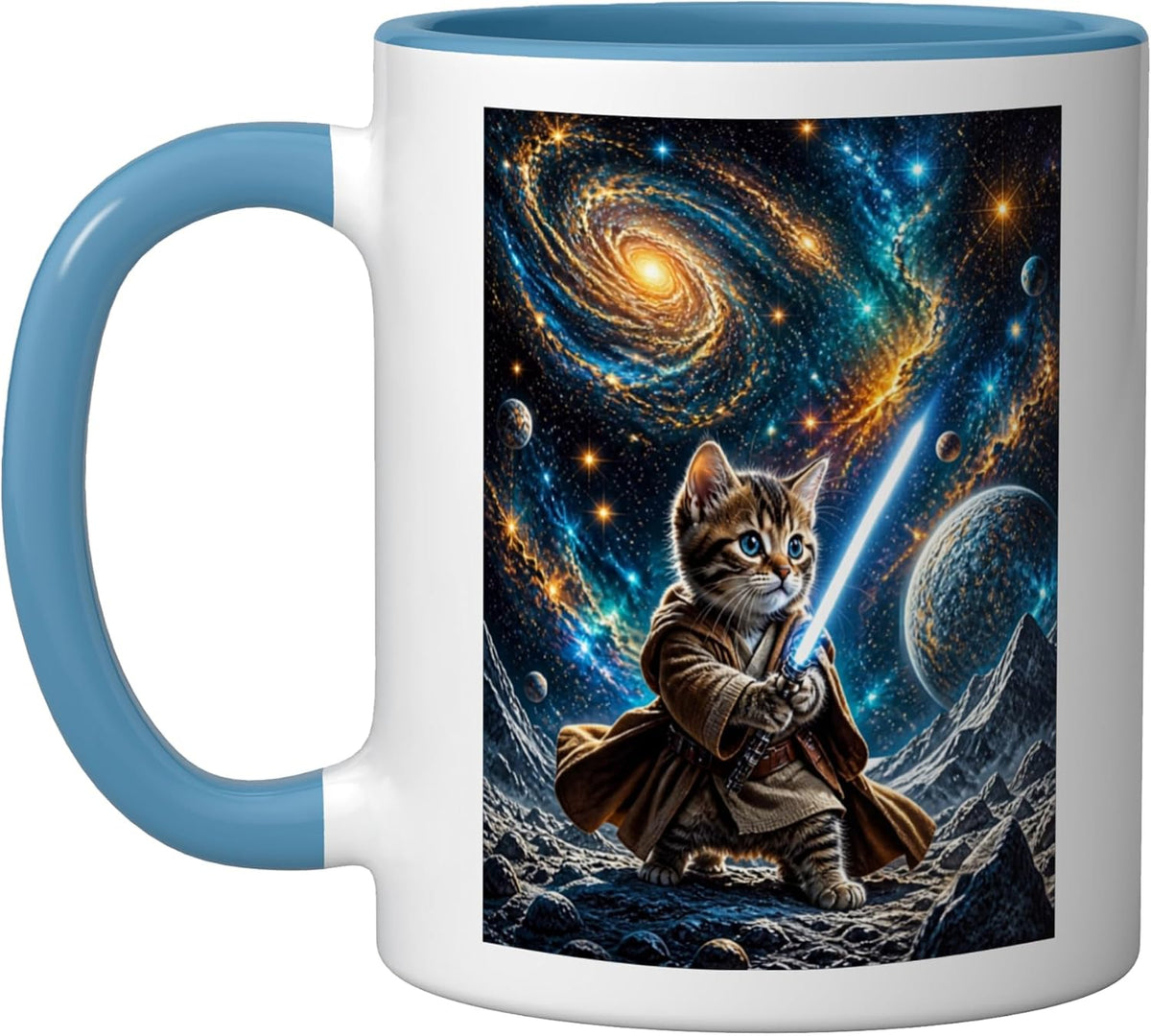 Cute Jedi Cat Lightsaber Galaxy Space Warrior Ceramic Mug