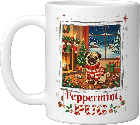 Pug Peppermint Candy Canes Christmas Sweater Retro Holiday Ceramic Mug