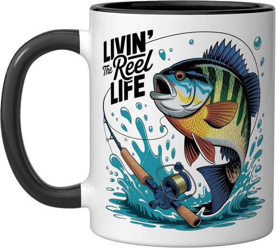 Livin' The Reel Life Funny Fishing Fish Graphic Ceramic Mug