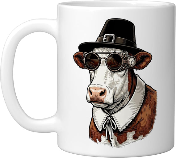 Steampunk Cow Pilgrim Hat Goggles Thanksgiving Ceramic Mug
