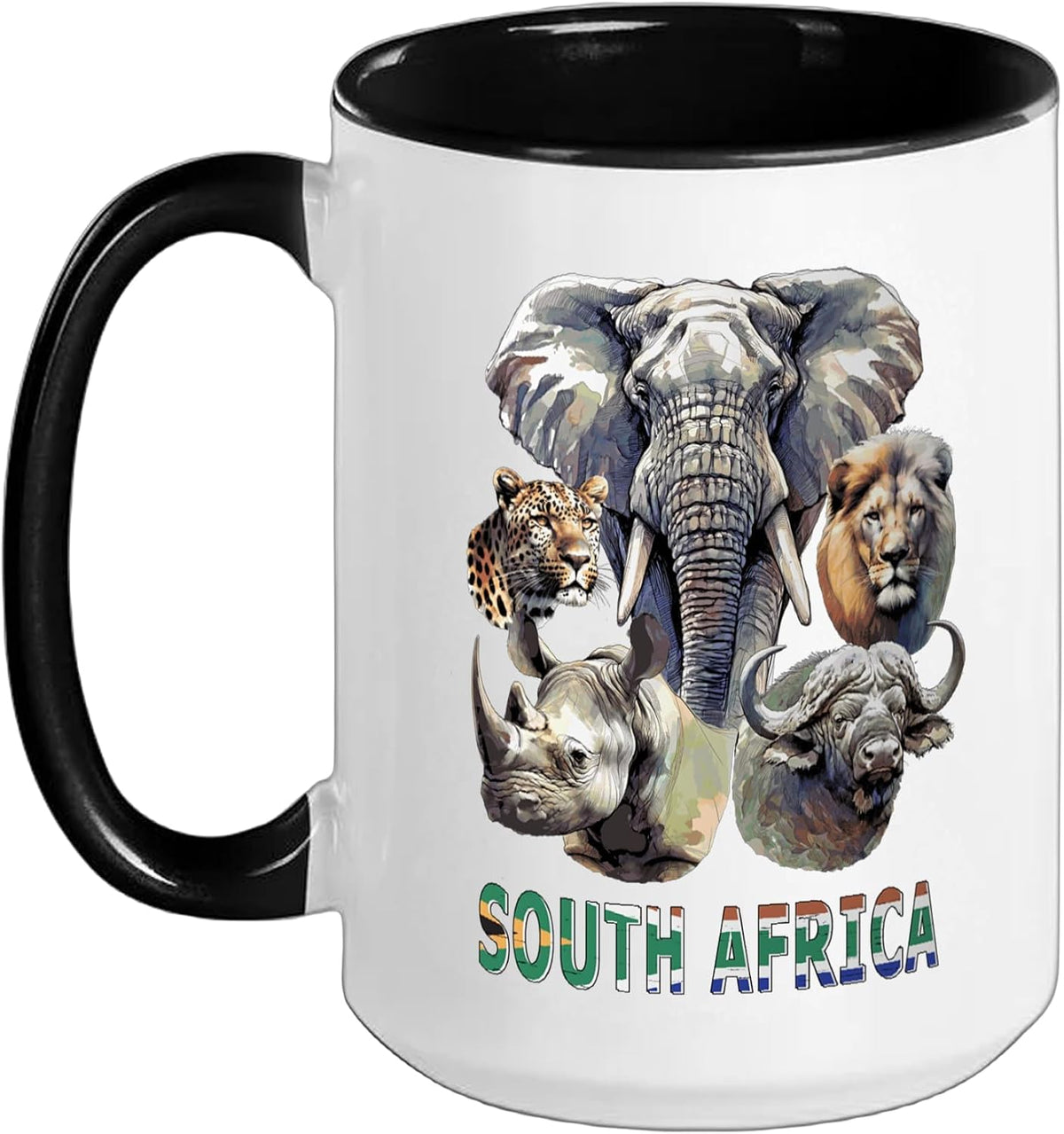 South Africa Big-Five Wildlife Watercolor For Safari Fans Ceramic Mug