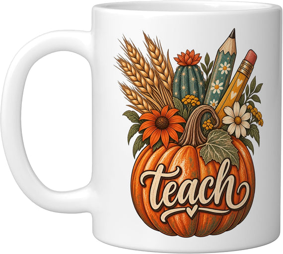 Western Fall Teacher Pumpkin Pencils Cactus Cowgirl Ceramic Mug