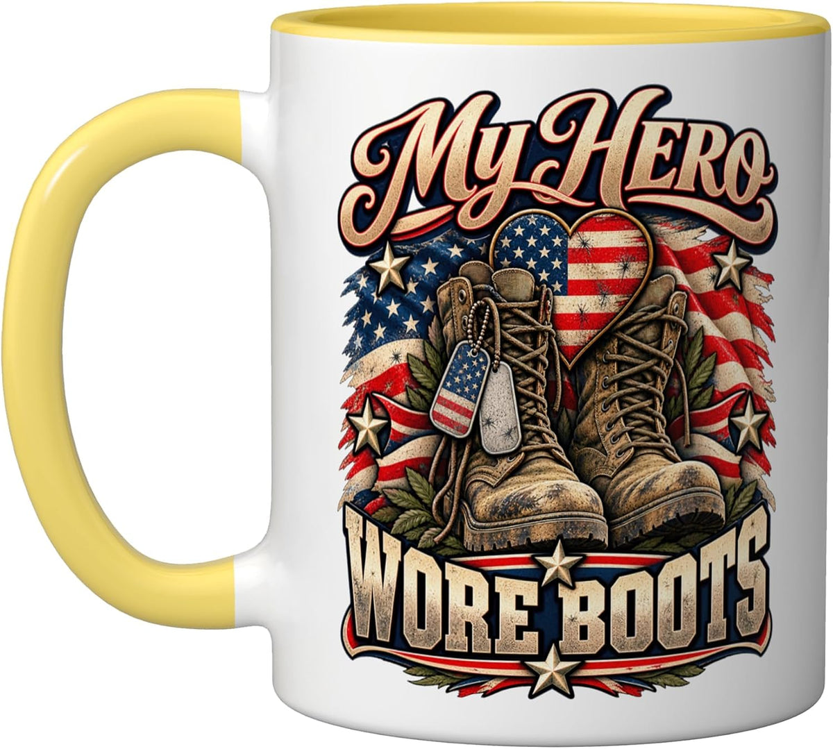 My Hero Wore Boots Flag Heart Patriotic Veterans Day Ceramic Mug