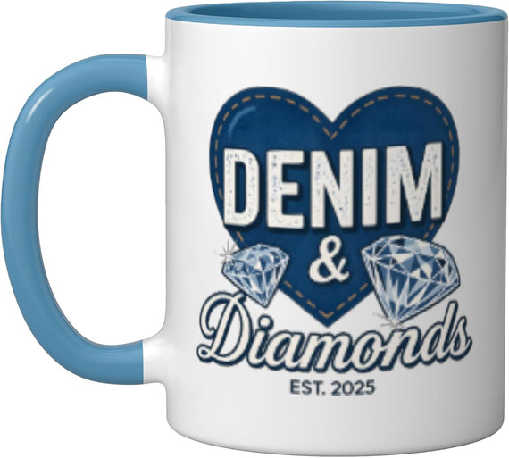 Denim And Diamonds Heart Graphic Ceramic Mug