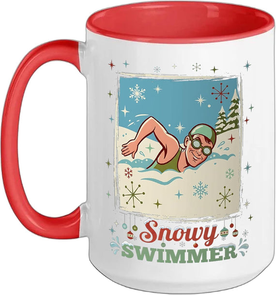 Mens Snowy Swimmer Retro Winter Ceramic Mug