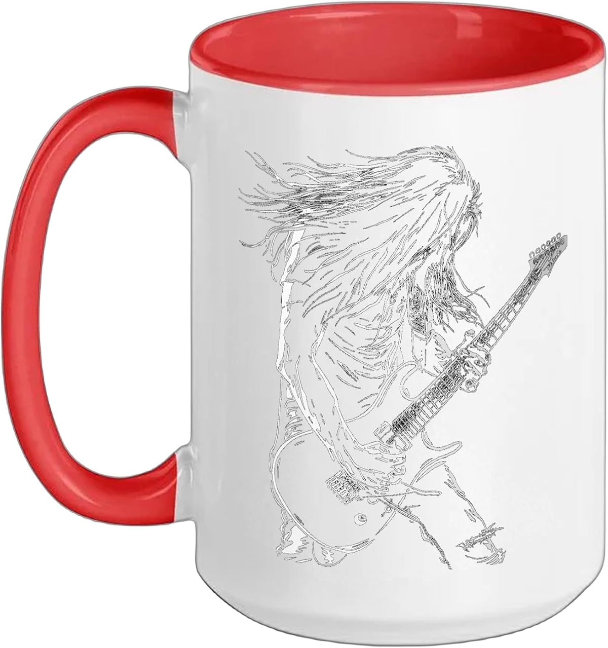 Guitarist With Long Hair Bass Guitar Rocker Cool Ceramic Mug