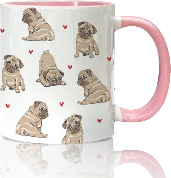 Cute Pug Puppies Pattern Hearts Dog Lover Gift Ceramic Mug