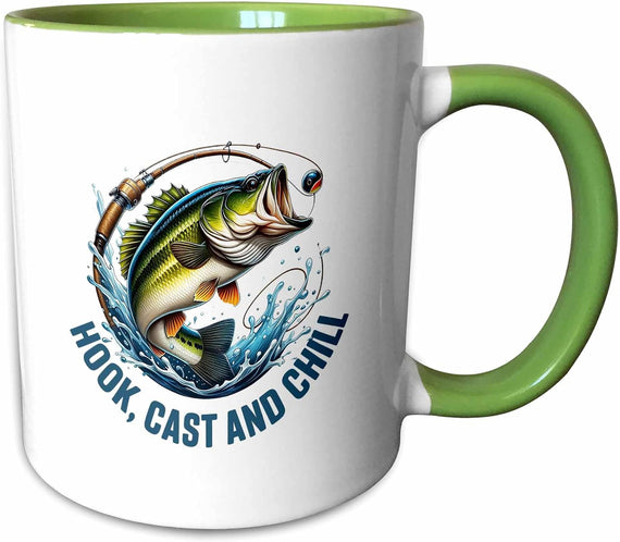 Hook, Cast & Chill. Colorful Fishing Art Ceramic Mug