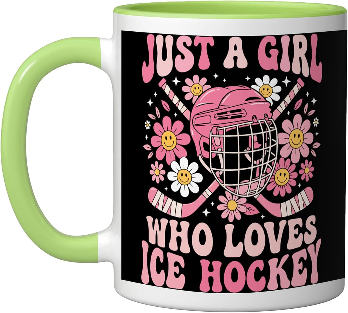 Just A Girl Who Loves Ice Hockey Pink Floral Hockey Girl Ceramic Mug