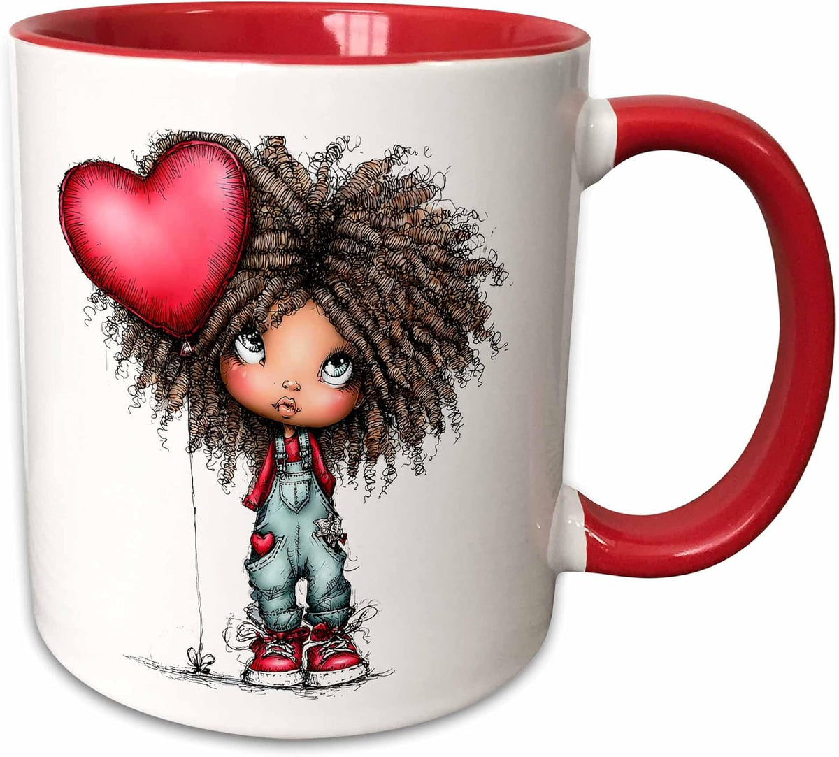 Cute Valentine Girl With A Heart Balloon Art Ceramic Mug