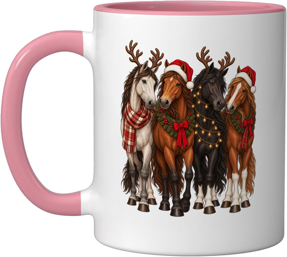 Western Christmas Horse Reindeer Santa Hat Cowgirl Womens Ceramic Mug