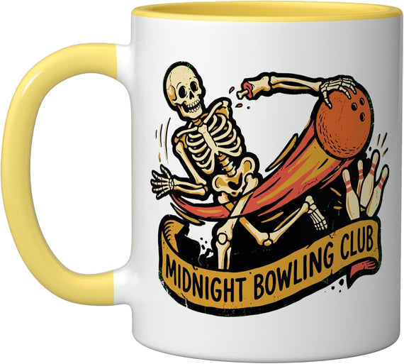 Midnight Bowling Club Skeleton Halloween Art Ceramic Mug