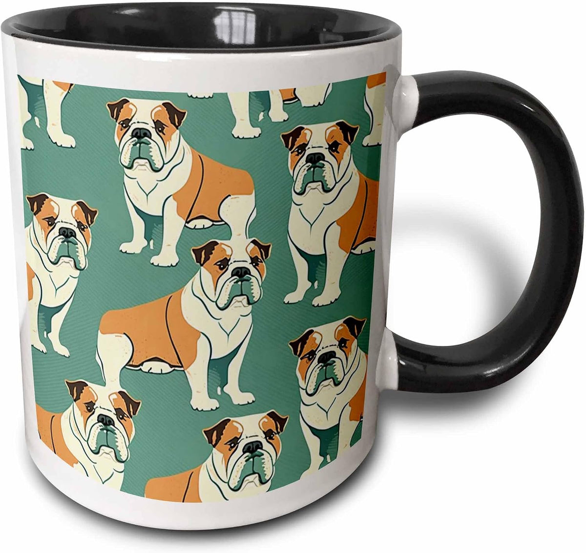 Bulldog Pattern Teal Retro Dog Lover Ceramic Mug