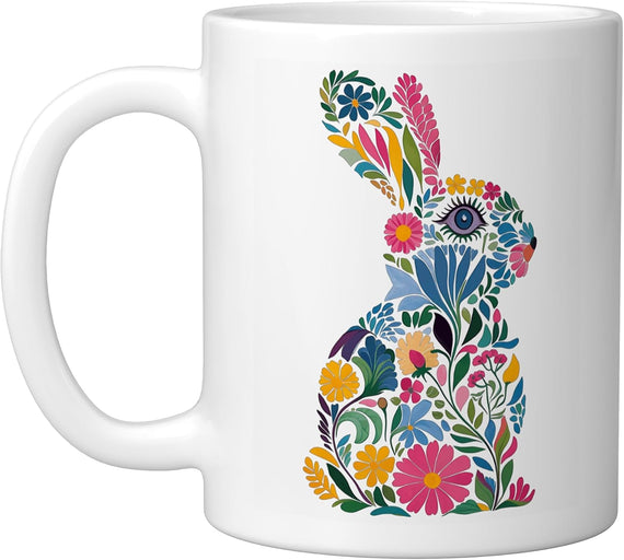 Floral Bunny Silhouette Colorful Spring Boho Rabbit Nature Ceramic Mug